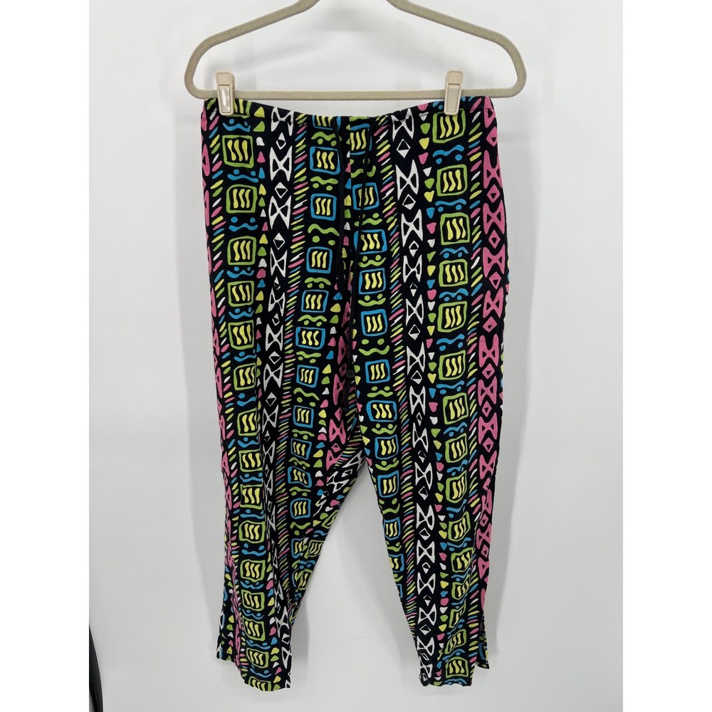 Vintage Skidz Pants Neon Geometric Tribal Print Baggy 90s Streetwear One Size